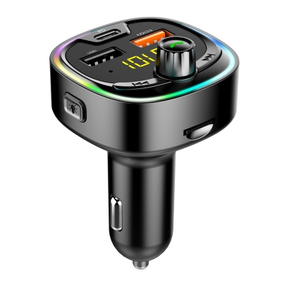 TC08D Car FM Transmitter Car MP3 Player LED Colorful Light Multi-function 3-port Car Charger Fast Charge PD